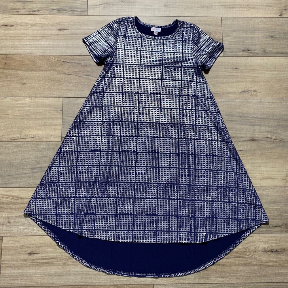 LuLaRoe Elegant Collection Womens Carly Dress Size XS Navy Blue‎ Silver
